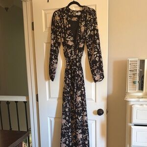 Boutique Black and Cream Floral Long Sleeve Dress
